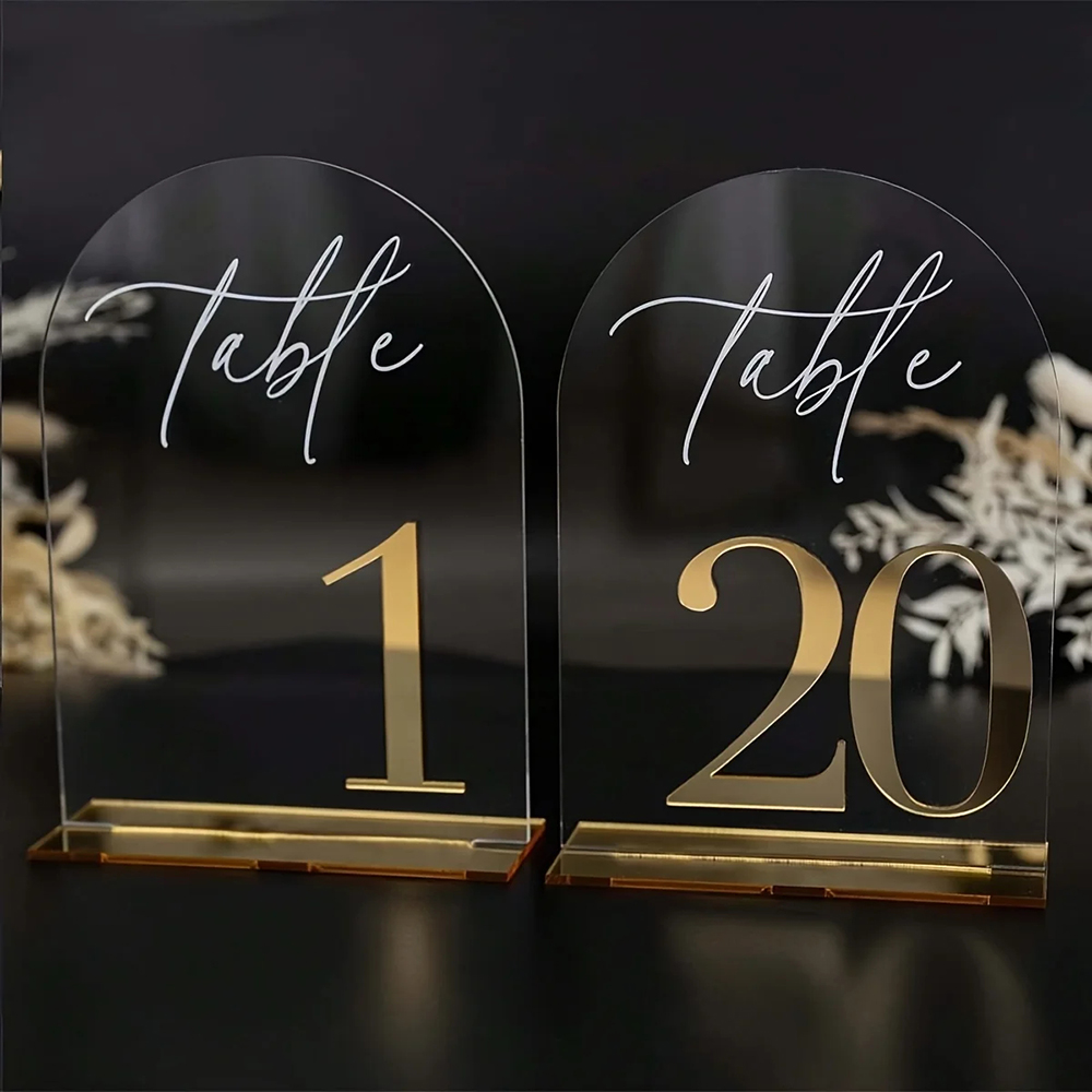 Table Number Gold - Personalizowane, przezroczyste akrylowe numery stołów ze