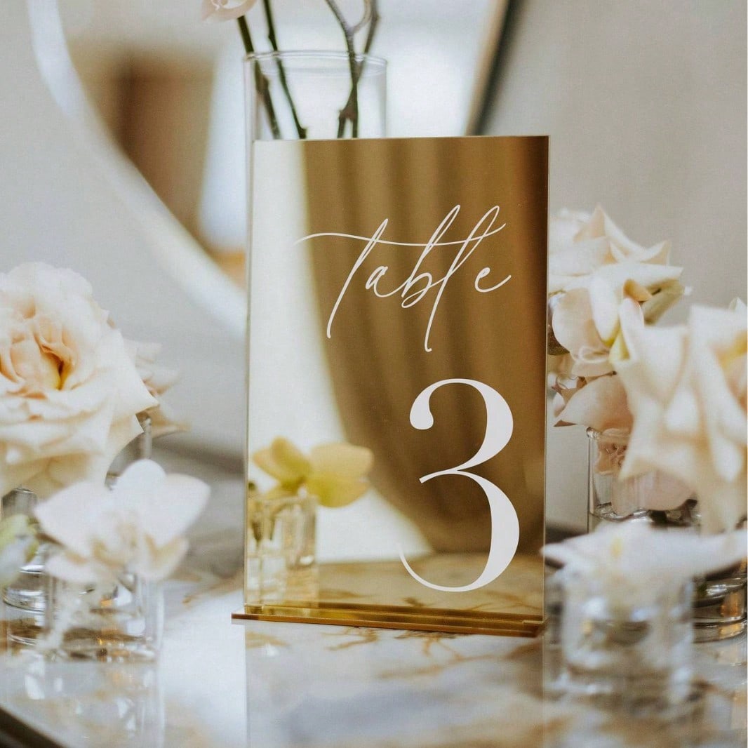 Table Number Gold - Złote Akrylowe Lustrzane Numery na Stół,