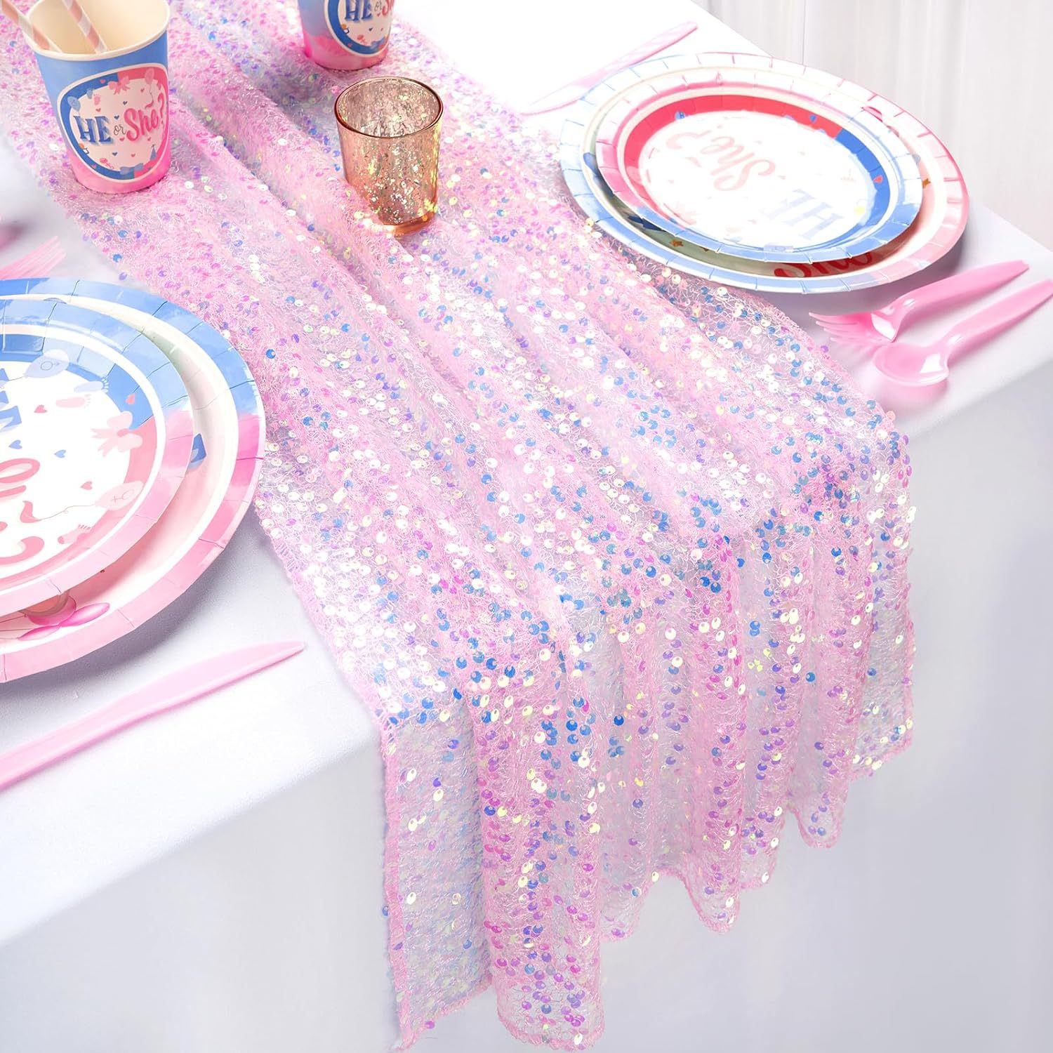 Table Runner Sequin - Błyszczący, tęczowy bieżnik na stół z